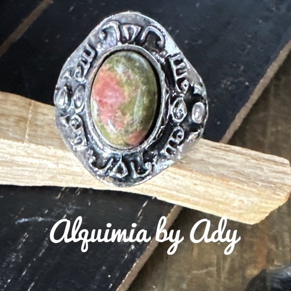 WESTERN STYLE UNAKITE SILVER DOME RING - Picture 1 of 1
